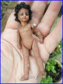 Beautiful Antique Rare Miniature Black Mignonette Doll 3.5 ins / 9cm Bare Feet