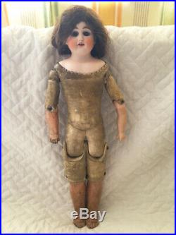 Beautiful Antique Victorian Girl's Doll Bisque Porcelain Leather Bodied Rare