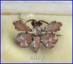 Beautiful Antique Victorian Saphiret Glass Butterfly Brooch. Bug Insect. Rare