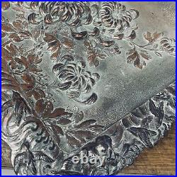Beautiful Antique japanese Bronze Engraving Plate MEIJA Era Floral birds Rare
