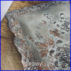 Beautiful Antique japanese Bronze Engraving Plate MEIJA Era Floral birds Rare