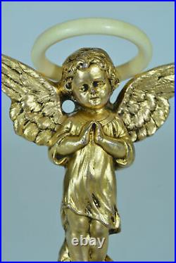 Beautiful Art Nouveau antique religious gilt bronze Crib Angel mural rare
