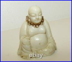 Beautiful, Auspicious, Rare, Antique 9 Ct Gold White Jade Carved Buddha Pendant