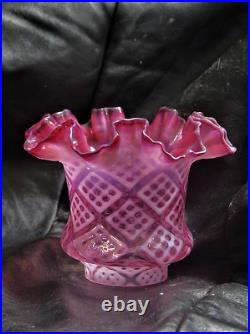 Beautiful Clear Cranberry Antique Rare Art Glass Miniature Oil Lamp Shade MINT