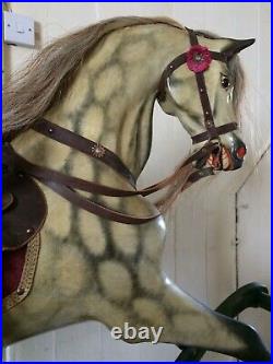 Beautiful Exquisite Rare Antique Bow Rocking Horse Extra Carved