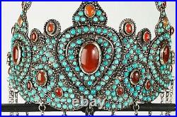 Beautiful & Extremely Rare Crown With Turquoise Beads & Carnelian Stones