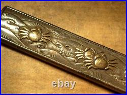 Beautiful High Quality Japanese Samurai Rare Silver Kozuka With Crabs And Waves