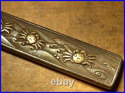 Beautiful High Quality Japanese Samurai Rare Silver Kozuka With Crabs And Waves