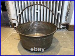 Beautiful Old Antique RARE Large Copper Cauldron Pot Swing Handle 25 dia