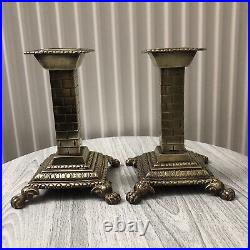 Beautiful Pair Of Solid Brass Antique / Vintage Candlesticks / Square / Rare