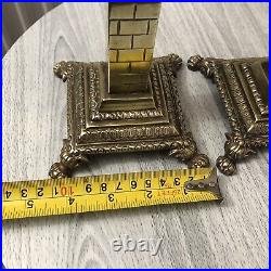 Beautiful Pair Of Solid Brass Antique / Vintage Candlesticks / Square / Rare