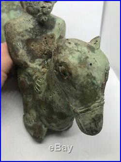 Beautiful Persian Bronze Rhyton With Horse And Rider Circa 500 Bce Rare