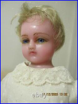 Beautiful Poured Wax Rare Smaller Antique Doll 11 Inch/28cm