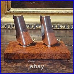 Beautiful Quality Rare Davidoff Thuya Wood And Sterling Silver Double Pipe Rack