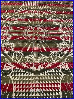 Beautiful RARE Antique Jacquard Coverlet 4 Color Unsigned Eagle Shield Fruit Red