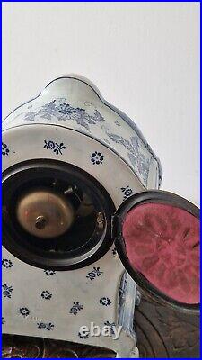 Beautiful Rare 19th C Delft Royal Bonn Franz Mehlem mantel Clock H31cm