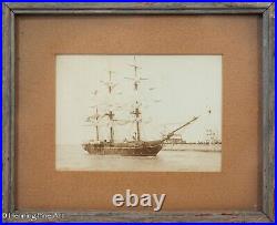 Beautiful Rare Antique Albumen Photograph of American Military Clipper Ship