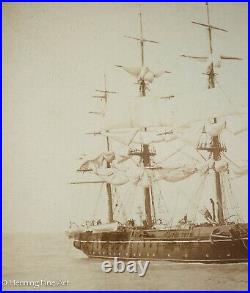 Beautiful Rare Antique Albumen Photograph of American Military Clipper Ship