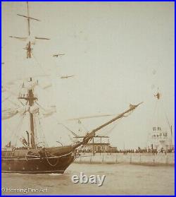 Beautiful Rare Antique Albumen Photograph of American Military Clipper Ship