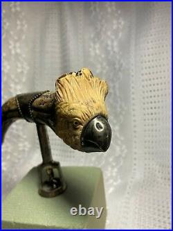 Beautiful Rare Antique Antler Sterling Glass Eye Bird Corkscrew
