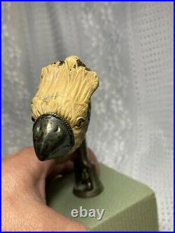 Beautiful Rare Antique Antler Sterling Glass Eye Bird Corkscrew