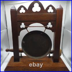 Beautiful, Rare, Antique Arts & CRAFTS'DINNER GONG' in Oak with Trefoil designs