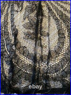 Beautiful Rare Antique Black Chantilly Lace Some Damage With Age