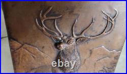 Beautiful Rare Antique Bronze Deer Stag Scene Plaque Sculpture