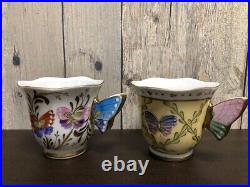 Beautiful Rare Antique Butterfly Handle Cup Pair Set Excellent