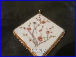 Beautiful Rare Antique Chinese Bird & Blossom Hand Painted Porcelain Pendant