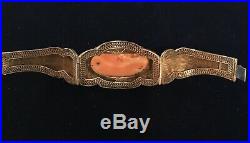 Beautiful Rare Antique Chinese Coral Enamel Silver Filigree Bracelet