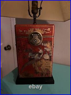 Beautiful Rare Antique Chinoiserie Wooden Box Lacquerware Dynasty Phoenix Lamp