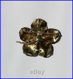 Beautiful & Rare Antique Enamel 14k Pansy Flower With Yellow Diamond
