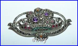 Beautiful Rare Antique French Art Deco Silver Paste Marcasite Flower Brooch