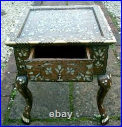 Beautiful Rare Antique Islamic Wooden Inlaid Side Table With Drawer