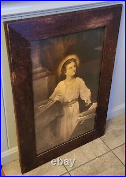 Beautiful Rare Antique Large Nuns Convent Framed Young Child Jesus Print