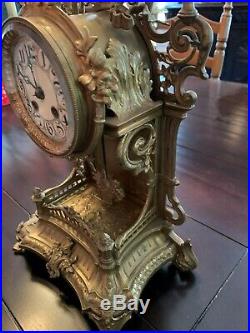 Beautiful Rare Antique Lenzkirch Ornate Balcony Mantel Clock Brass Working w Key
