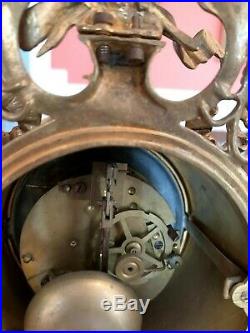 Beautiful Rare Antique Lenzkirch Ornate Balcony Mantel Clock Brass Working w Key