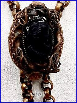 Beautiful Rare Antique Mourning Cameo Bolo