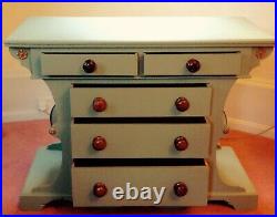 Beautiful Rare Antique Painted Pine Chest Of 5 Drawers (green)