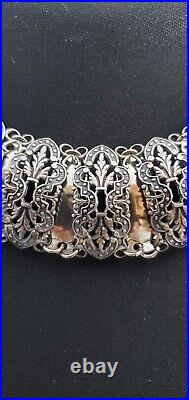 Beautiful Rare Antique Silver Tone Victorian Escutcheon keyhole Collar Necklace