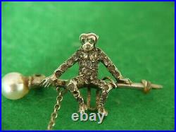 Beautiful Rare Antique Victorian Silver Cased Hanging Monkey Brooch