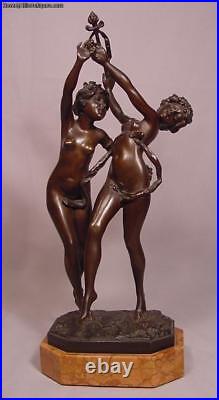 Beautiful Rare Antique Vienna Bronze Signed Ruff 2 Nude Ladies Dancing