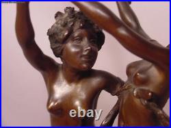 Beautiful Rare Antique Vienna Bronze Signed Ruff 2 Nude Ladies Dancing