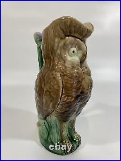 Beautiful Rare Antique ca 1883 English Thomas Forester Majolica Figural Owl Jug