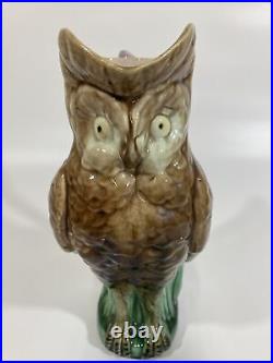 Beautiful Rare Antique ca 1883 English Thomas Forester Majolica Figural Owl Jug