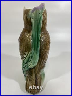 Beautiful Rare Antique ca 1883 English Thomas Forester Majolica Figural Owl Jug