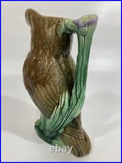 Beautiful Rare Antique ca 1883 English Thomas Forester Majolica Figural Owl Jug