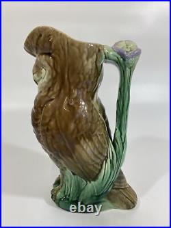 Beautiful Rare Antique ca 1883 English Thomas Forester Majolica Figural Owl Jug