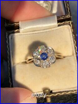 Beautiful Rare Antique victorian Natural sapphire And Diamond Ring 18ct Gold